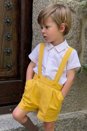 Bermuda tirantes con Camisa Lino rayas