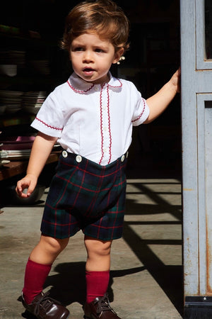 Bermuda 4 ojales tartán camisa festones